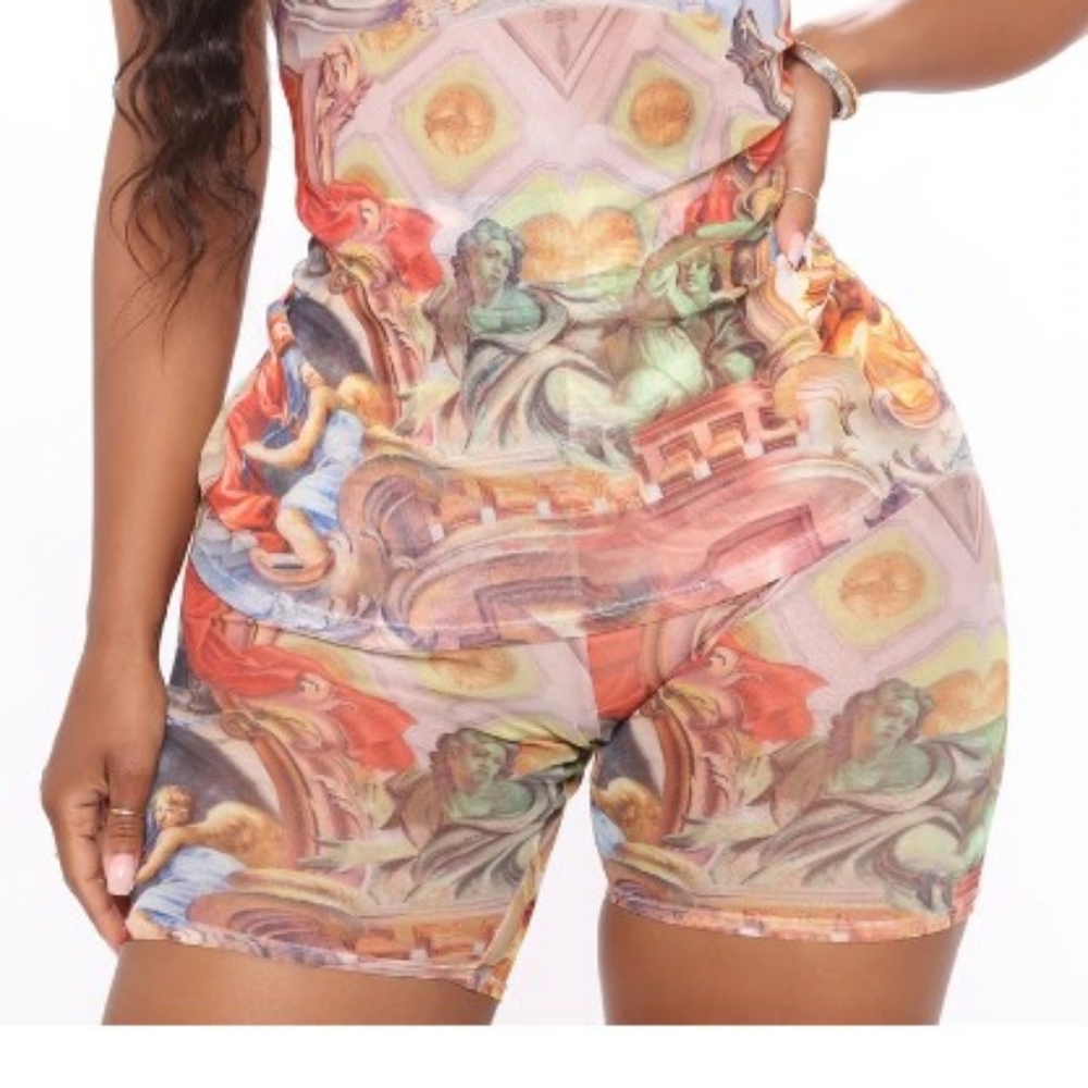 Renaissance print biker shorts